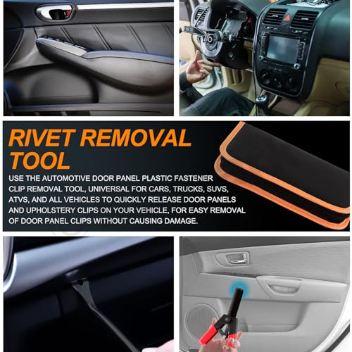 47Pcs Upgraded Poly Rivet Gun Automotive Kit with 40Pcs Nylon Blind Rivets, 4Pcs Precision Hook Tools, 1Pcs Fastener Removal Tool and Storage Bag, Plastic Hand Riveter for Automotive