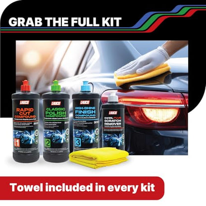 LAUCO 3-Step Kit – Steps 1 2 3 – 32oz, + Swirl Remover – 8oz, with a Towel, Professional Silicone-Free Cutting, Polishing & Finishing Compounds for Scratch Removal, Clear Coat Safe High-Gloss Finish - style: Full Set