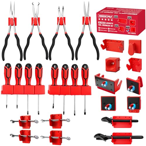 18PCS Magnetic Tool Organizer Set, Includes 8 Screwdriver Holders, 2 Large Wrench Organizers, 4 Small Wrench Organizers and 4 Pliers Racks for Toolbox, Garage and Workshop Storage, Tools Not Included - style: New Version-18PC Magnetic Kit