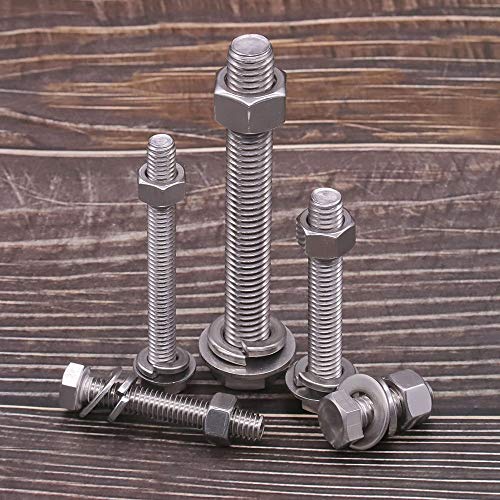 (4 Sets) M10-1.5 x 100mm Hex Bolt Kit, 304 Stainless Steel (18-8), Includes Hexagon Head Screws and Nuts, Flat & Lock Washers, Full Coarse Thread, for Machinery, Automotive, DIY - size: M10 x 100mm