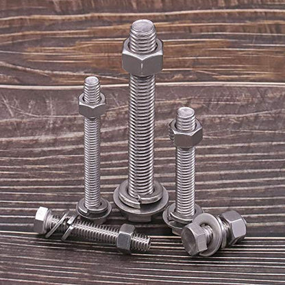 (4 Sets) M12-1.75 x 60mm Hex Bolt Kit, 304 Stainless Steel (18-8), Includes Hexagon Head Screws and Nuts, Flat & Lock Washers, Full Coarse Thread, for Machinery, Automotive, DIY - size: M12 x 60mm