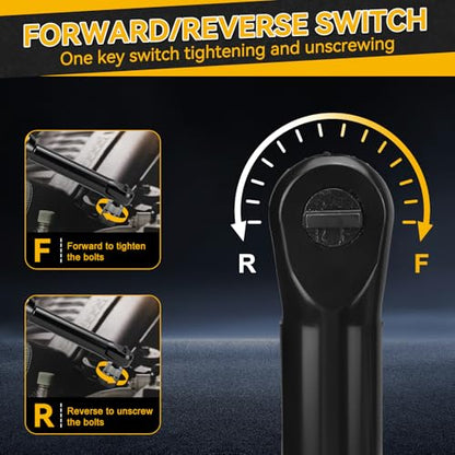 3/8" Cordless Ratchet Wrench for Dewalt 20V Battery, 60 Ft-lbs(81 N.m) Electric Ratchet Set with Extended Head, Variable Speed, 3/8" to 1/4" Adapter, LED Light, 8 Socket Set (No Battery)