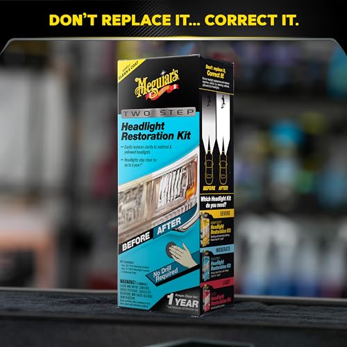 Meguiar's Two Step Car Headlight Restoration Kit, Headlight Cleaner Restores Clear Car Plastic and Protects from Re-Oxidation, Includes Coating and Cleaning Solution - 4 Count (1 Pack) - style: 2- Step Headlight Kit