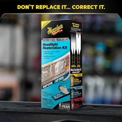 Meguiar's Two Step Car Headlight Restoration Kit, Headlight Cleaner Restores Clear Car Plastic and Protects from Re-Oxidation, Includes Coating and Cleaning Solution - 4 Count (1 Pack) - style: 2- Step Headlight Kit