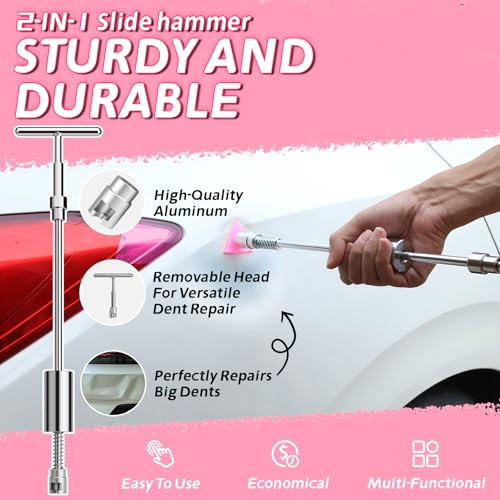 Dent Puller Kit - Paintless Dent Removal Tool with 100W Hot Glue Gun 10 Glue Sticks and 2-in-1 Slide Hammer T-Bar - for Car Body Repair Hail Damage Door Dings and Small Suction Cup - size: Dent Puller Kit-A