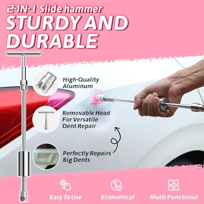 Dent Puller Kit - Paintless Dent Removal Tool with 100W Hot Glue Gun 10 Glue Sticks and 2-in-1 Slide Hammer T-Bar - for Car Body Repair Hail Damage Door Dings and Small Suction Cup - size: Dent Puller Kit-A