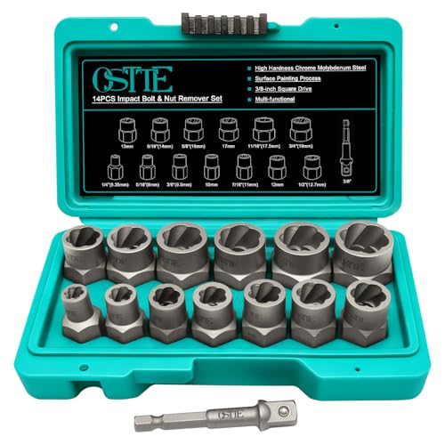 14Pcs Bolt Extractor Socket Set, Impact 3/8" Drive | Easy Out Bolt Extractor Kit, Cr-Mo, 8-19mm, Solid Storage Case, for Stripped/Frozen/Rusted Bolts & Lug Nuts - size: 13+1 Piece