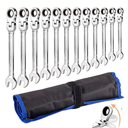 Qnkaa Flexible Ratchet Wrench Set 12pcs 8-19mm Spanner Gear Ring Ratcheting Combination Flexi Wrench Kit Metric Flex Head | Spanner Gear Ring Ratcheting Combination Flexi Wrench Kit Metric Flex Head - size: 12-Piece Metric Set