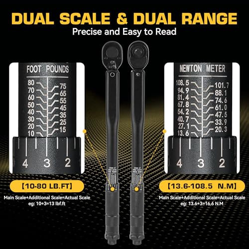 1/2 Torque Wrench, Torque Wrench 1/2 Drive, 25-250 Ft-Lb Dual-Direction Click Torque Wrench with 72-Tooth Reversible Ratchet, ±3% Precision, Dual Scale (Ft-Lb/Nm) for Car, Truck, Motorcycle Repair - size: 1/2" 25-250FT-LB