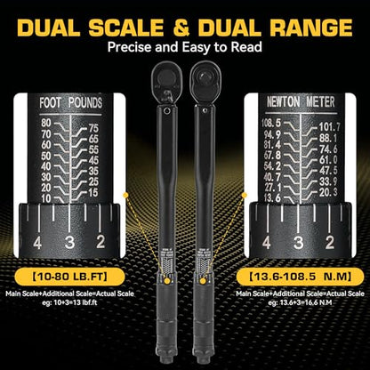 1/2 Torque Wrench, Torque Wrench 1/2 Drive, 25-250 Ft-Lb Dual-Direction Click Torque Wrench with 72-Tooth Reversible Ratchet, ±3% Precision, Dual Scale (Ft-Lb/Nm) for Car, Truck, Motorcycle Repair - size: 1/2" 25-250FT-LB