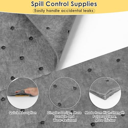 3MM Oil Absorbent Pads - 13" x 10" Universal Absorbing Pad, Dimpled Oil Spill Mat & Water Absorbent Pads for Oil, Water, and Solvents Spill Protection, Home, Garage, Basement (70PCS)