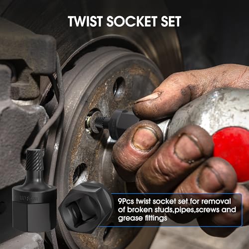 27PCS Impact Twist Socket & Extractor Set, CR-MO Steel | Construction for Removing Damaged, Frozen, Rusted, and Rounded-Off Bolts, Nuts, Screws & Studs with Impact Tools
