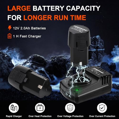 COMOWARE 3/8 Cordless Electric Ratchet Wrench Kit, 40ft-lbs Torque, 12V Power, 8 Sockets, LED Light, Fast Charger, Ergonomic Design | 12V Power, Electric Socket Wrench, LED Light,Lightweight & Compact, Fast Charger, Ergonomic Design