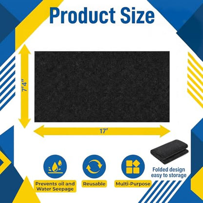 AHEONLAR Oil Spill Mat, 7'4"x17' Waterproof Garage Floor Mats for Under Car, Garage Car Mat Easy to Clean, Oil Change Mat Durable, Washable, Protection from Snow, Rain and Mud for Cars（Black） - size: 7'4"x17'