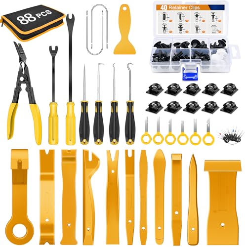 GOOACC 88Pcs Trim Removal Tool, Auto Push Pin Bumper Retainer Clip Set Fastener Terminal Remover Tool Adhesive Cable Clips Removal Kit Car Panel Radio Removal Auto Clip Pliers, Yellow - color: 88Pcs Clips Removal Kit Yellow