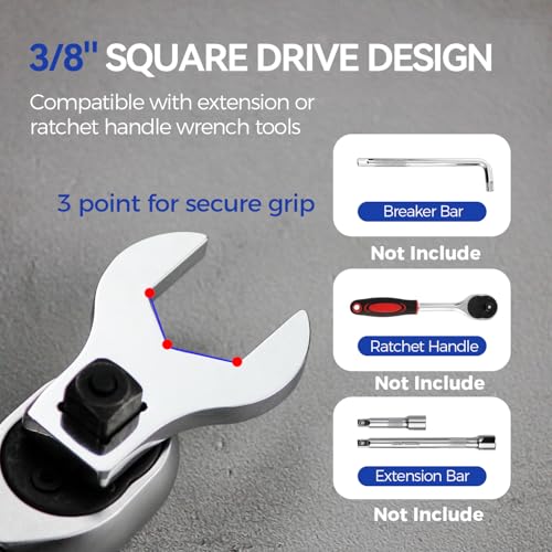 3/8" Drive SAE Crowfoot Wrench Set (3/8"-1")-11 Piece | CR-V Steel | Open End | 5mm Ultra-Thin | Clip-on Organizer | Access for Tight Spaces Bike Automotive Appliance Repair - style: Regular - SAE