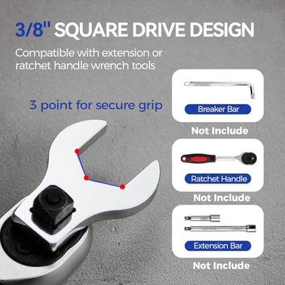 3/8" Drive SAE Crowfoot Wrench Set (3/8"-1")-11 Piece | CR-V Steel | Open End | 5mm Ultra-Thin | Clip-on Organizer | Access for Tight Spaces Bike Automotive Appliance Repair - style: Regular - SAE