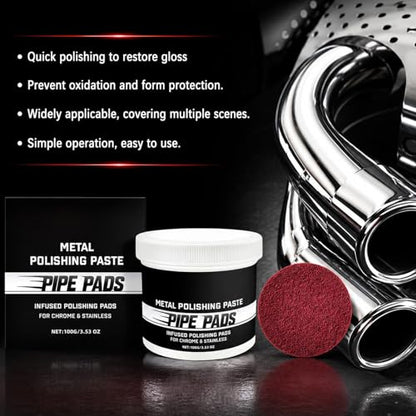 2Pcs Metal Polishing Paste, Pipe Infused Polishing Pads, Metal polish Care Kit Protectant Scratch Remover, Chrome Stainless Steel Aluminum Cars