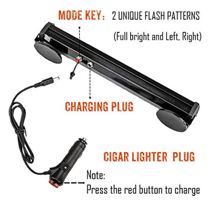 Wireless Amber White Magnetic Strobe Light Bar for Trucks | Rechargebale 12 LEDs,2 Flash Modes,Built-in Battery 4-20H Runtime,IP67 Waterproof,8 Magnets,12V Universal For Vehicles