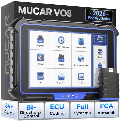 MUCAR VO8 OBD2 Scanner Diagnostic Tool with Lifetime Free Update, Full System Bidirectional Scan Tool with 34+ Reset Service, ECU Coding, 3000+ Active Test, Power Balance, Crankshaft Relearn, FCA SGW
