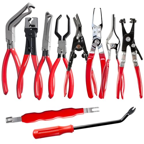 10 Pieces Electrical Disconnect Pliers for Cars, Automotive Electrical Plug Connector Disconnect Tool and Connector Separator and Hose Clamp Pliers, Fuel Line Tool and Auto Trim Removal Tool Set - style: Electrical Disconnect Pliers Set 9