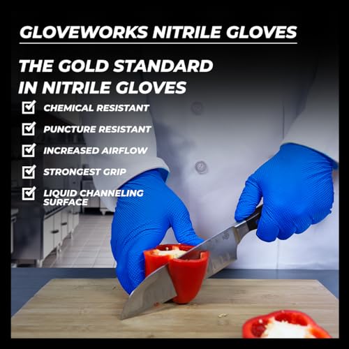 GLOVEWORKS HD Royal Blue Nitrile Industrial Disposable Gloves, 6 Mil, Latex & Powder-Free, Food-Safe, Raised Diamond Texture - size: X-Large (Pack of 100), style: Box of 100