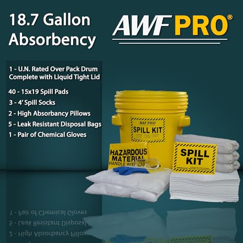 AWF PRO 20 Gallon Oil Only Spill Kit, 59 Pieces | Includes DOT Approved 20 Gallon Drum, Sorbent Socks, Pads, & Pillows, & Accessories - size: Oil Only Spill Kit