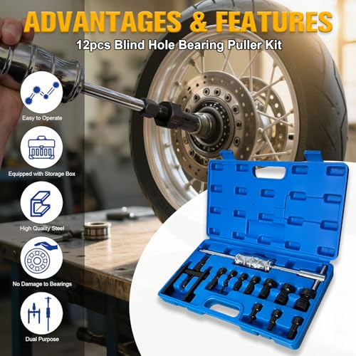 YATOINTO 12Pcs Blind Hole Bearing Puller Kit, Pilot Internal Bearing Removal Tool,Slide Hammer Puller Set with 8-32mm Collets