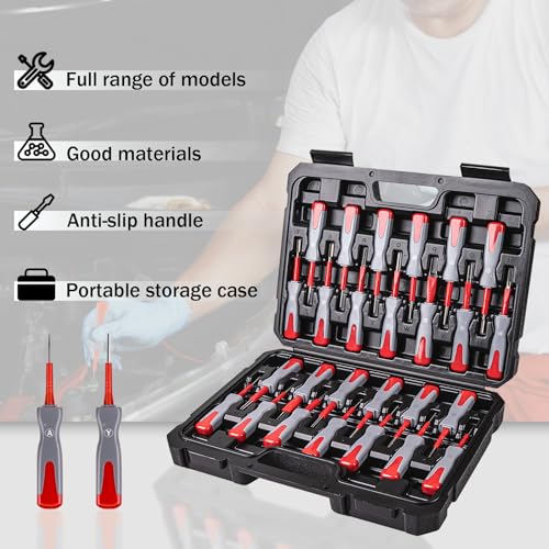 Gickbussu 26PCS Terminal Removal Tool Kit Universal | Fits automotive wire connectors, electrical pin release tool for mechanics, titanium, non-slip, case