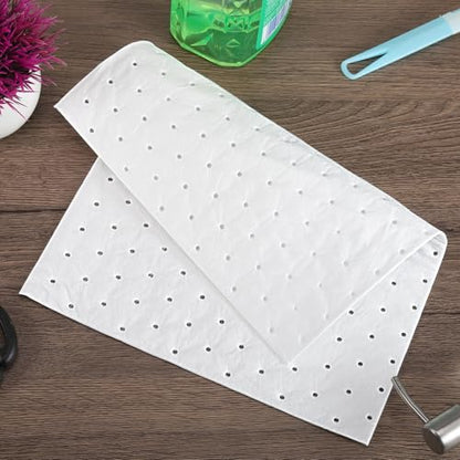 50 Pcs Oil Absorbent Pads, 9.8 x 13 Inch Oil Spill Mat, Oil-Only Absorbent Mat Pad, Heavy Weight Absorbing Sheets Oil Pads, Universal Absorbing Mat for Home Garage Basement, White