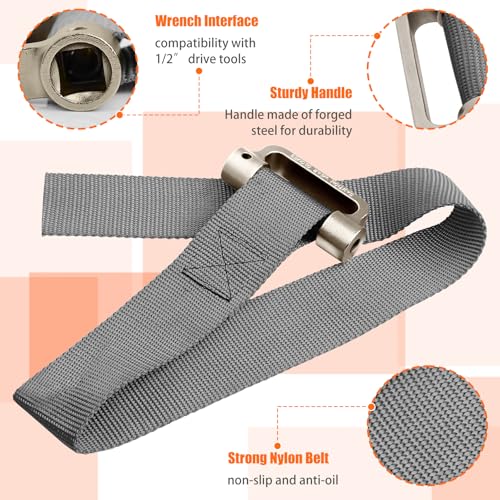 Oil Filter Strap Wrench - 1/2" Drive Filter Strap Wrench | For Replace Auto Truck RV Motorcycle Oil Filter and Water Filter