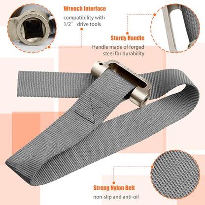 Oil Filter Strap Wrench - 1/2" Drive Filter Strap Wrench | For Replace Auto Truck RV Motorcycle Oil Filter and Water Filter