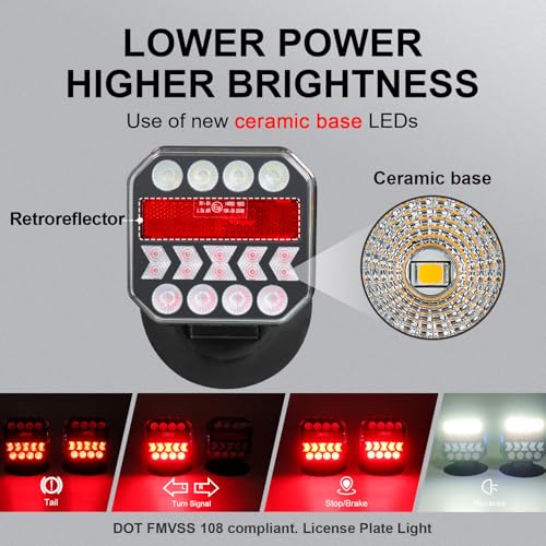 Agrieyes USB-C Wireless Trailer Lights, Adjustable Magnetic Tow Light with Retroreflectors, Rechargeable Towing Light Kit Reverse for Trucks, Boat, RV, Vehicle, Caravan - color: white amber