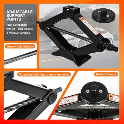 Car Jack Kit for Tesla Model 3/S/X/Y – 2.5 Ton Scissor Jack with Tesla Jack Pads & Tesla Tire Repair Kit for Spare Tire Changing and Repair Tools