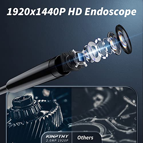 Kinpthy Endoscope Camera with Light,1920P HD Borescope Tools with 8 Adjustable LED Lights, Endoscope with Semi-Rigid Snake Camera, Inspection Borescope for iOS and Android-16.4ft Single Lens - size: 16.4ft, style: Single lens