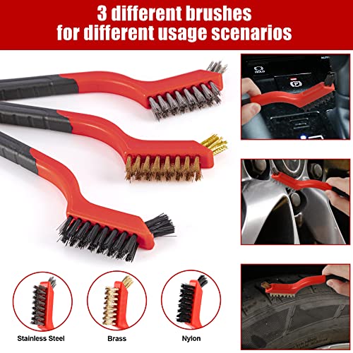 Amiss 18 PCS Car Cleaning Tools Kit, Car Detailing Brush Set with Driller Attachment Set, Car Wash Kit, Car Cleaning Brushes for Cleaning Interior, Exterior, Wheels, Etc. (Red)