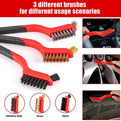 Amiss 18 PCS Car Cleaning Tools Kit, Car Detailing Brush Set with Driller Attachment Set, Car Wash Kit, Car Cleaning Brushes for Cleaning Interior, Exterior, Wheels, Etc. (Red)