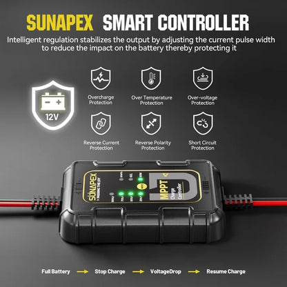 SUNAPEX 25W Solar Trickle Charger 12V Battery Maintainer | Solar Panel With MPPT Charge Controller,Waterproof Solar Panel Kit for Car,Trailer,Motorcycle,Boat Marine,Rv,and Truck. - size: 25W - MPPT