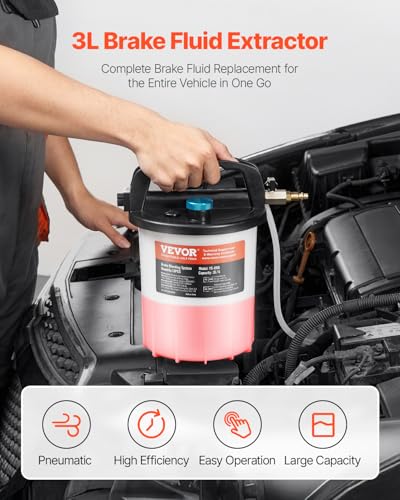 VEVOR Brake Bleeder Kit, 3L Brake Fluid Extractor with 1L Siphon Refilling Bottle & 13 Hose Connectors, Complete Brake Fluid Bleeder Kit with Extended Silicone Hose & Handle, Fit for Most Vehicles