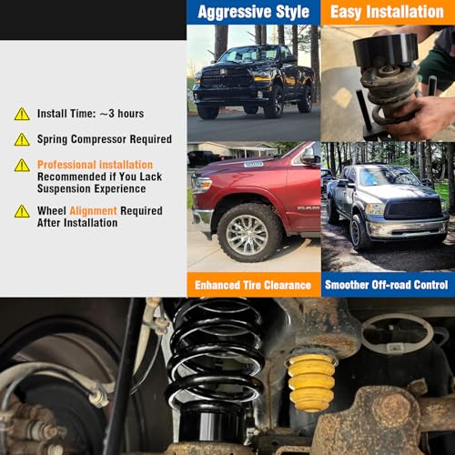 dynofit Leveling Lift Kit 3" Front + 2" Rear for Dodge Ram 1500 4WD/AWD (2009-2026), Coil Spring Strut Spacers & Level Spacer for 2020-2026 Ram1500 2WD/RWD Pickup - size: 3 inch Front + 2 inch Rear