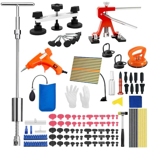 117 PCS Professional Paintless Dent Repair Kit, Car Dent Remover with Golden Lifter, Bridge Puller, Slide Hammer & Suction Cups for Auto Body Dents, Hail Damage, Door Dings, Creases
