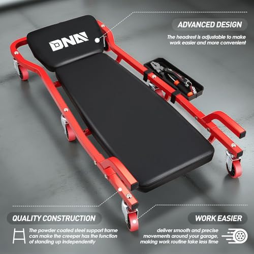 ‎DNA MOTORING TOOLS-00271 Rolling Car Creeper with 3-leves Adjustable Headrest & 6 Casters,300lbs Max Weight Capacity,Red - color: Red