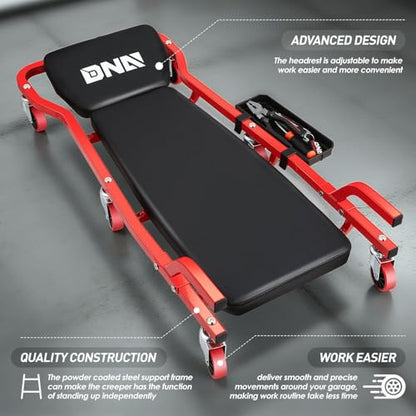 ‎DNA MOTORING TOOLS-00271 Rolling Car Creeper with 3-leves Adjustable Headrest & 6 Casters,300lbs Max Weight Capacity,Red - color: Red