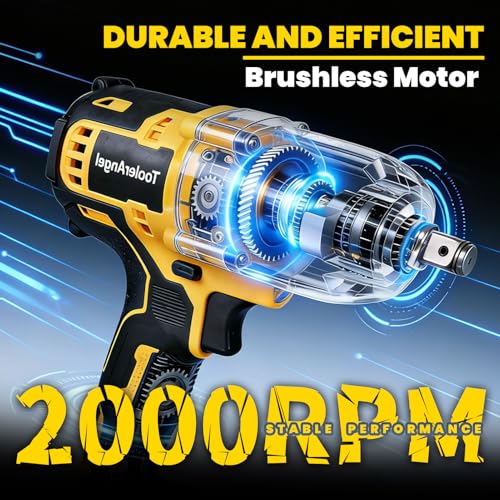 1/2 inch Impact Wrench Cordless, (1000 N.m) 737 Ft-lbs Hight Torque Wrench,20V Power Impact Driver, Brushless Motor 3300 RPM, 2x 6.0AH Li-ion Battery,Charger,6 Sockets