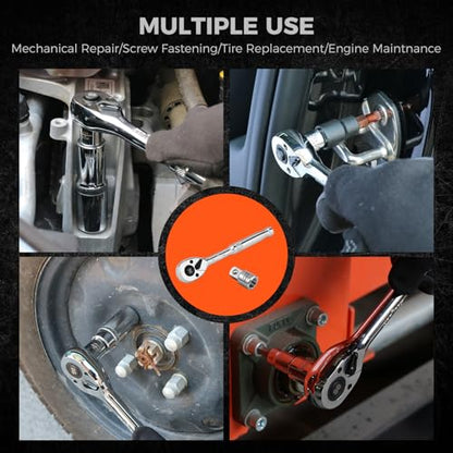 HORUSDY 1/4" Drive 90-Tooth Quick-Release Ratchet Handle with 1/4" to 3/8" Adapter, Reversible Thin Profile Socket Wrench, 4° Swing Arc, Ergonomic Anti-Slip Grip, Ideal for Auto, Bike & Home Repair - style: 1/4" Drive 90T