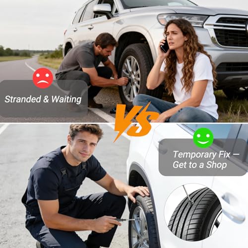 Tire Repair Rubber Nail Kit, Premium Spiral Screw-in Tire Plugs with 2 Sizes, Emergency Roadside Flat Tire Fix Tool for Car Truck Motorcycle Tractor ATV SUV - Fast Self Service Repair, 61 PCS - size: 60 PCS + Screwdriver