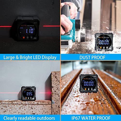 Digital Angle Finder with Electronic Laser - 4-side Strong Magnetic Angle Gauge, Cube Inclinometer with Backlight, Table Saw Miter Protractor, Woodworking Measuring Tool, Level Box for Hanging - color: Grey