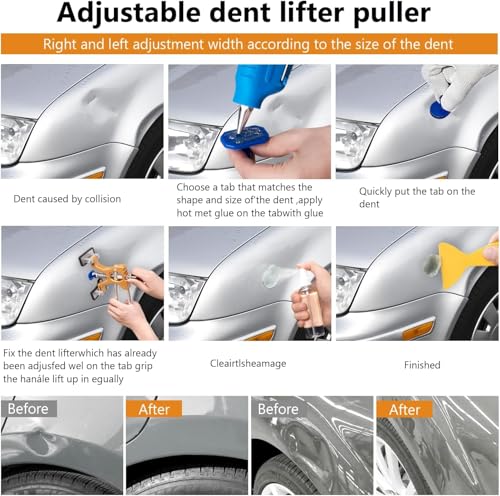 Car Dent Puller Kit, Painless Dent Removal Kit with Adjustable Dent Lifter, Hot Glue Gun, Dent Puller for Small Dents & Big Dents,Reusable Car Body Dent Repair Tool - size: 48PCS