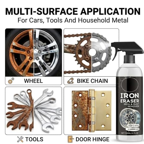 2Pack Rust Remover - Rust Remover Spray, Heavy Duty Rust Remover for Metal, Iron Eraser Iron and Rust Remover for Car Wheels, Hub, Bike Chains, Garden Tools & Iron Surfaces, 120ML*2 | Multi Surface Rust Remover for Metal, Iron Eraser Iron and Rust Remover