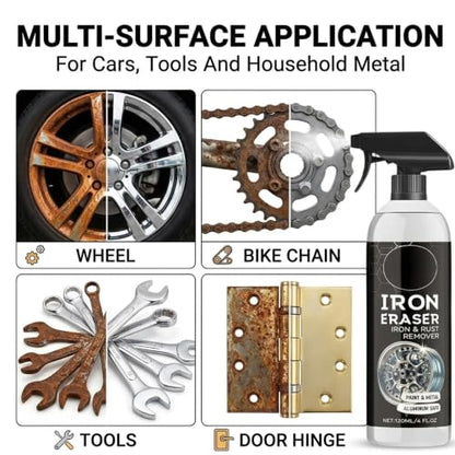 2Pack Rust Remover - Rust Remover Spray, Heavy Duty Rust Remover for Metal, Iron Eraser Iron and Rust Remover for Car Wheels, Hub, Bike Chains, Garden Tools & Iron Surfaces, 120ML*2 | Multi Surface Rust Remover for Metal, Iron Eraser Iron and Rust Remover